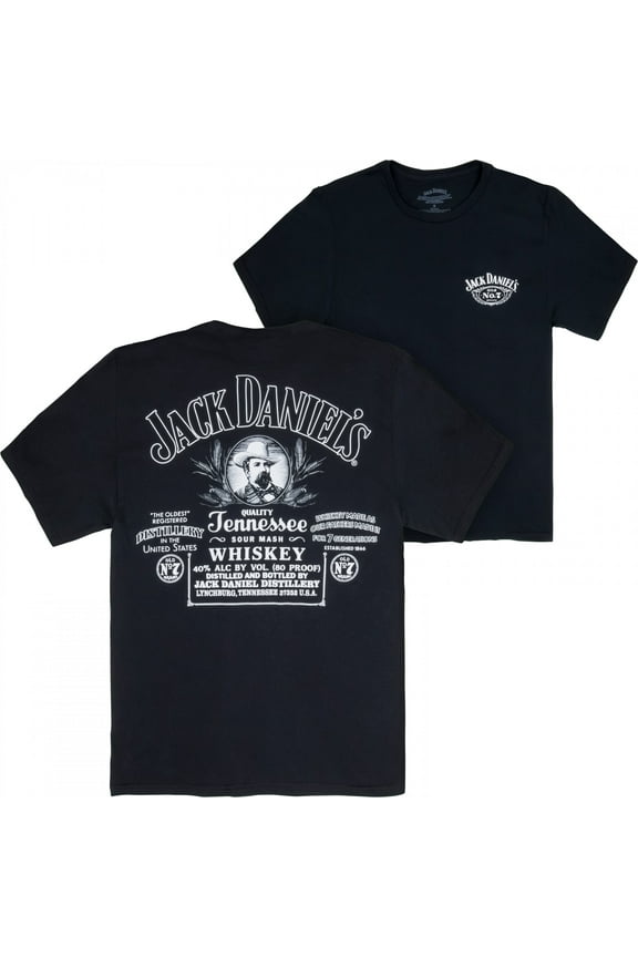 Jack Daniels Vintage Label Front and Back Print T-Shirt-2XLarge