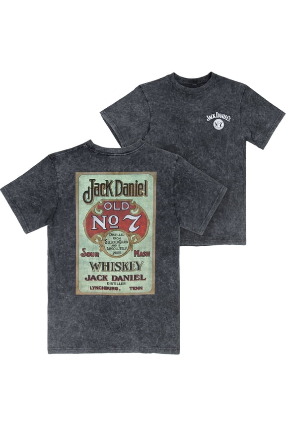 Jack Daniels Vintage Label Mineral Wash Front and Back Print T-shirt-XLarge