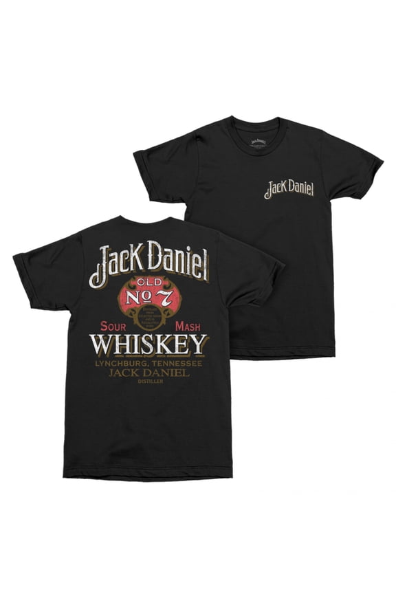 Jack Daniels Vintage Old No. 7 Label Distressed Front and Back Print T-Shirt-XLarge
