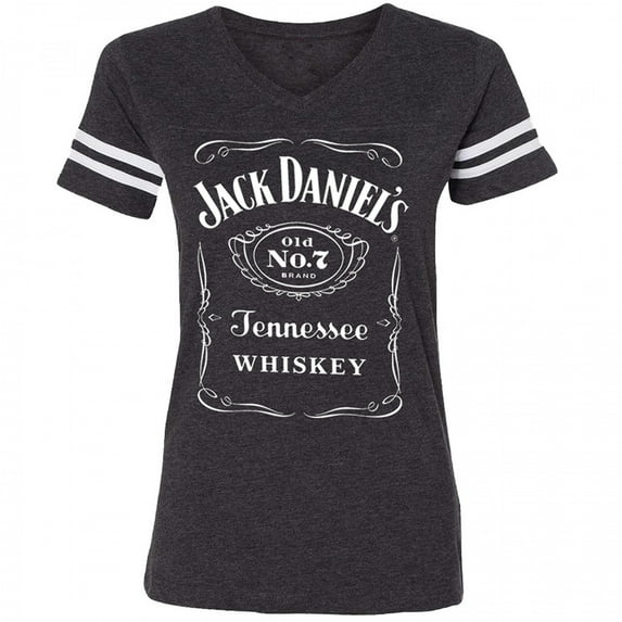 Jack Daniels Women's Gray Striped Sleeve Soccer T-Shirt-Large