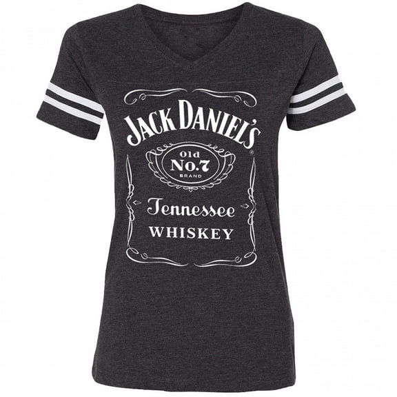 Jack Daniels Women's Gray Striped Sleeve Soccer T-Shirt-Medium