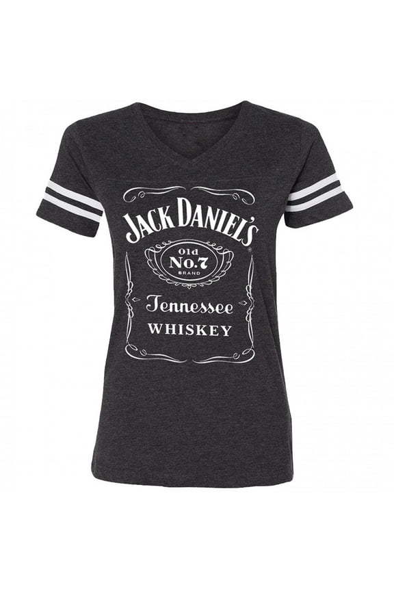 Jack Daniels Women's Gray Striped Sleeve Soccer T-Shirt-Medium