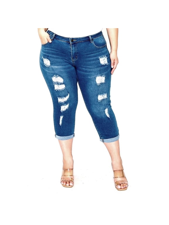 Jeans Women's Plus Size Cuff Rolled Capri Bermuda Short Curvy Denim Jean