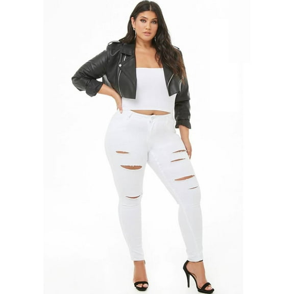 Jack David BQ6008-R Womens Plus Size Stretch Distressed Ripped Skinny Twill Jeans Pants