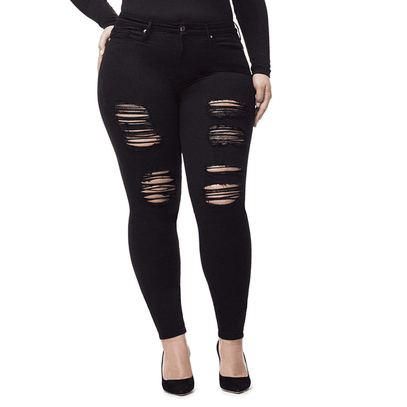 Jack David BQ6008-R Womens Plus Size Stretch Distressed Ripped Skinny Twill Jeans Pants