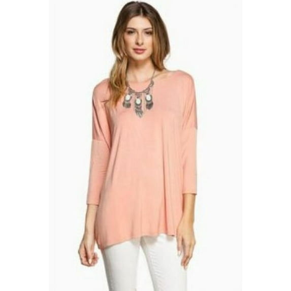 Jack David Collection Piko Style Top 3/4 Sleeve Casual Neck T-Shirt Oversized of Shoulder