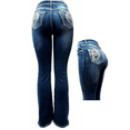 thumbnail image 1 of Jack David H&Y Rhinestone Studded Denim Bootcut Flap Pocket Jeans (Bootcut Blue HY-512), 1 of 5
