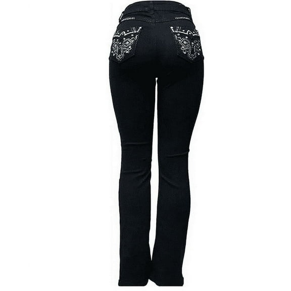 Jack David H&Y Rhinestone Studded Denim Bootcut Flap Pocket Jeans (Bootcut Black HY-383)