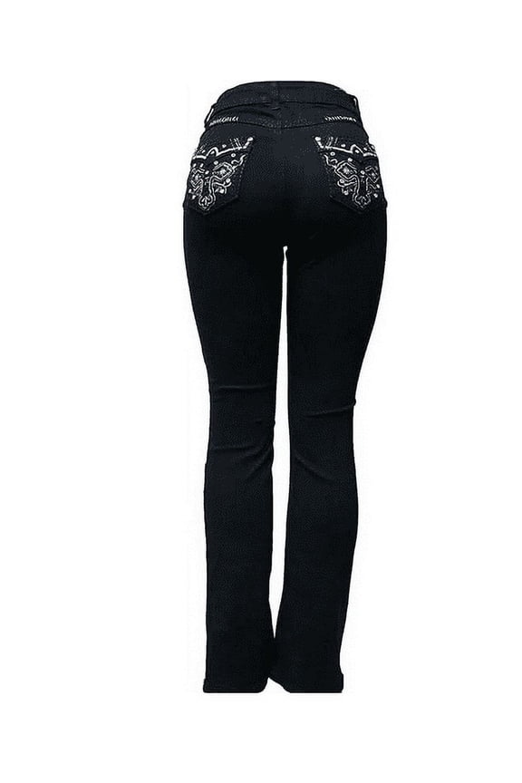 H&Y Rhinestone Studded Denim Bootcut Flap Pocket Jeans (Bootcut Black HY-383)