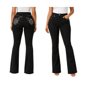 Jack David H&Y Rhinestone Studded Denim Bootcut Flap Pocket Jeans Bootcut Black HY-383
