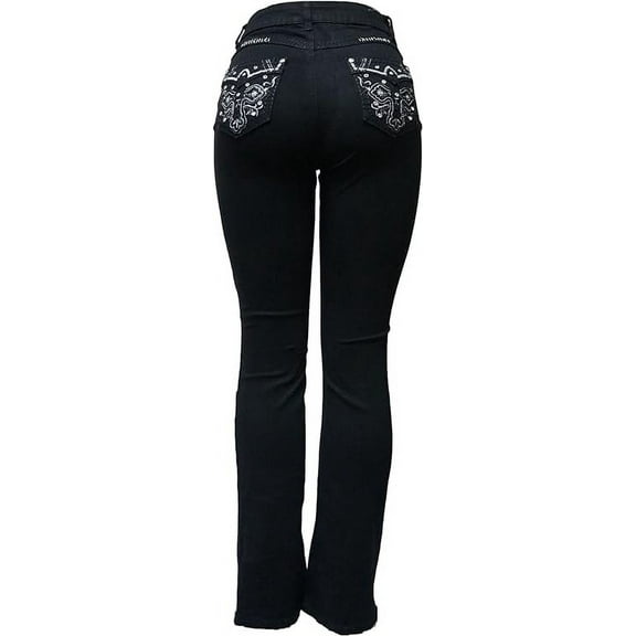 Jack David/H&Y Women's 70s Trendy Sexy Rhinestone Studded Flare Bootcut Denim Jeans