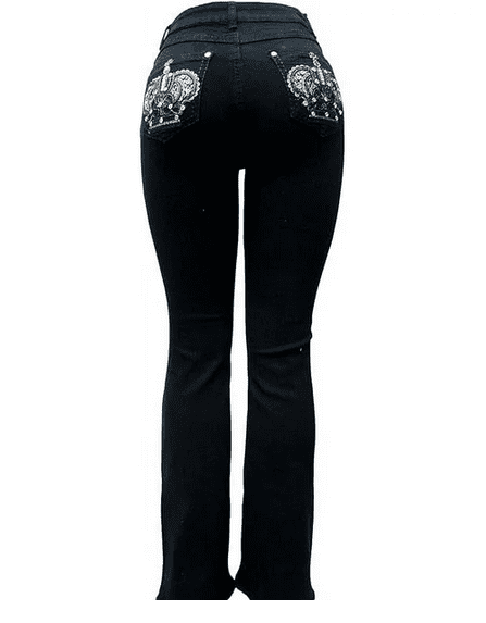 Jack David/H&Y Women's Rhinestone Bootcut Stretchy Denim