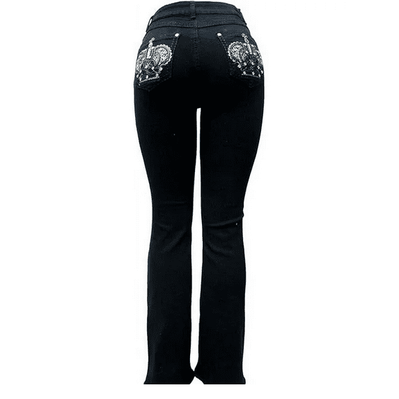 Jack David/H&Y Women's Rhinestone Bootcut Stretchy Denim Jeans Pants