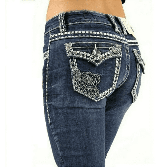 Jack David/H&Y Women's Rhinestone Bootcut Stretchy Denim Jeans Pants