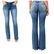 Jack David Womens jeans Rhinestone Studs medium wash blue Denim Bootcut Jeans pantsS1096