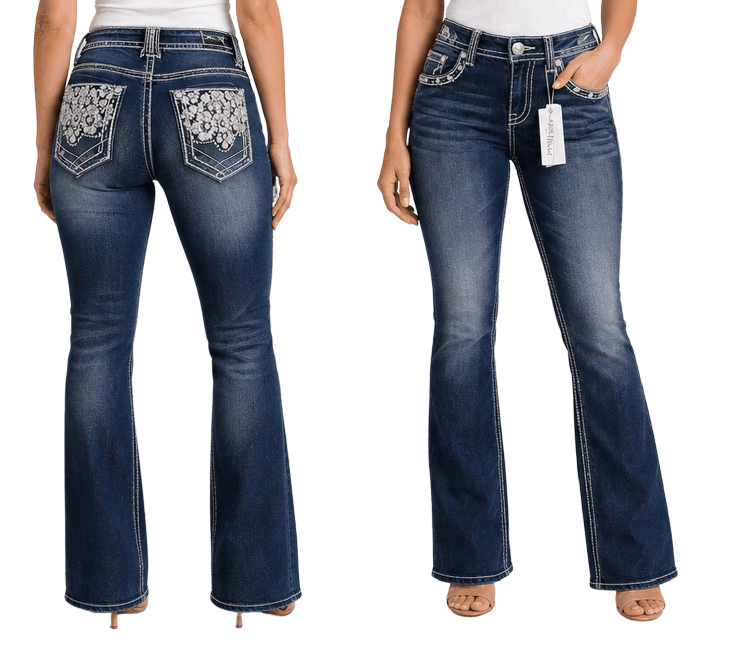 パンツ detachable hem design bootcut jeans Jack David Women's Rhinestone Bootcut Stretchy Denim Jeans Pants