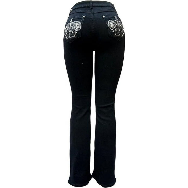 Sexy Women's Bootcut Denim Jeans stretch Pants Black UK 4-14 