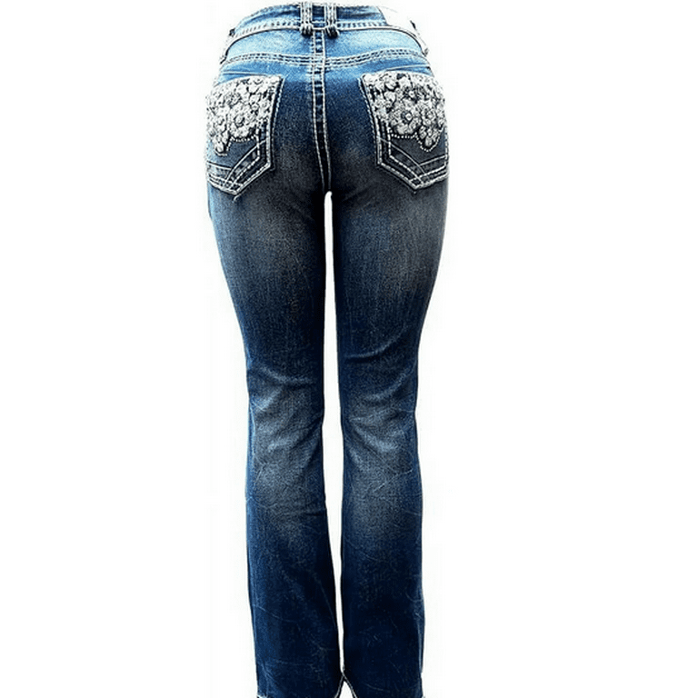 Jack David/H&Y Women's Rhinestone Bootcut Stretchy Denim
