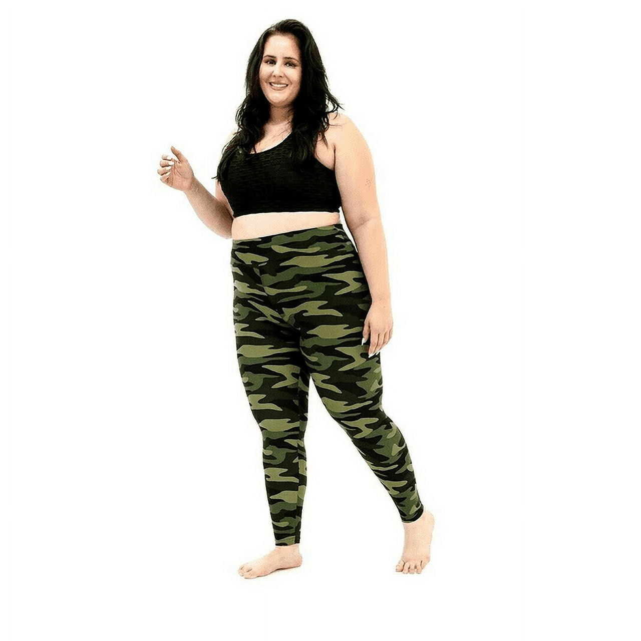 Jack David JD-LEG-001 Womens Original Plus Size Army Green Camo Camouflage  Soft Cotton Leggings 