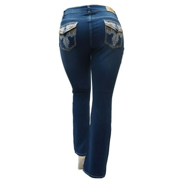 Jack David/Jean's Denim handcrafted Womens Rhinestone Strech Straight boot cut Denim jeans Pants Blue