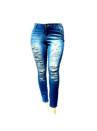 Jack David/Wax Jeans L,Square Womens Plus Size Stretch Distressed Ripped  Blue Skinny Denim Jeans (14, Blue CYCLON-CY45) at  Women's Jeans store