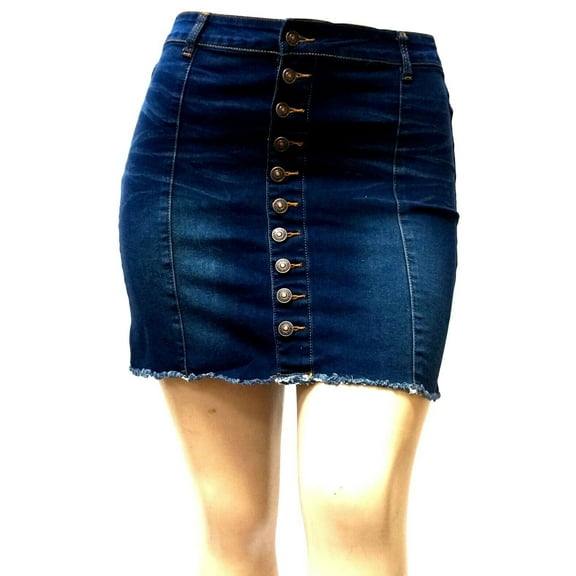 Jack David Juniors / Plus Size Button Front Skirt Stretch Distressed Ripped Denim Jeans