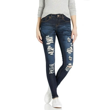 Jack David Juniors Womens Blue Denim Jeans Destroy Skinny Ripd Distressed
