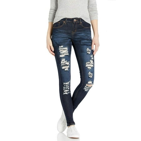 Jack David Juniors Womens Blue Denim Jeans Destroy Skinny Ripd Distressed
