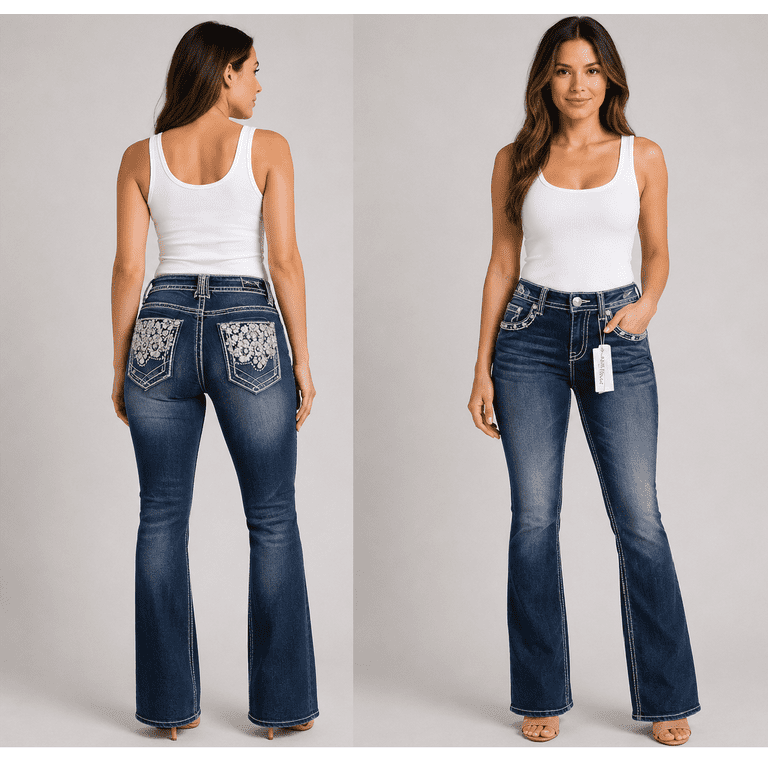 Jack David H&Y Women's Rhinestone Bootcut Stretchy Denim Jeans