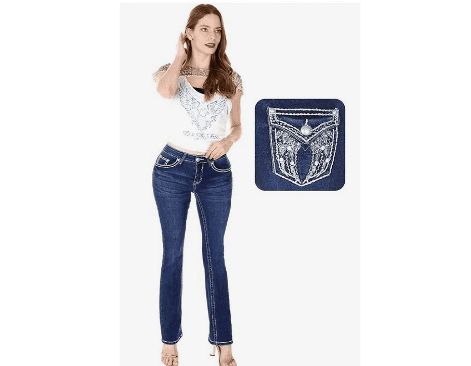 Jack David Mid Rise Stretch Rhinestone Studded Denim Jeans