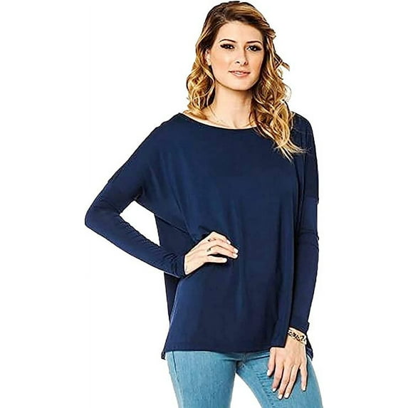 Jack David Piko Style Women's Famous Top Casual Oversized Soft Loose Fit Drop of Shoulder Boat Neck (Long Sleeve)