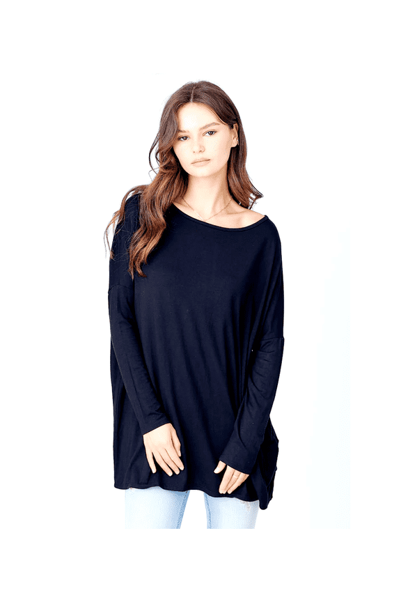 Piko Style Women's Famous Top Casual Oversized Soft Loose Fit Drop of Shoulder Boat Neck (Long Sleeve)