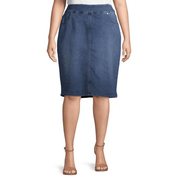 Jack David Womens Plus Size Blue Soft Denim Pull-On Skirt Stretch