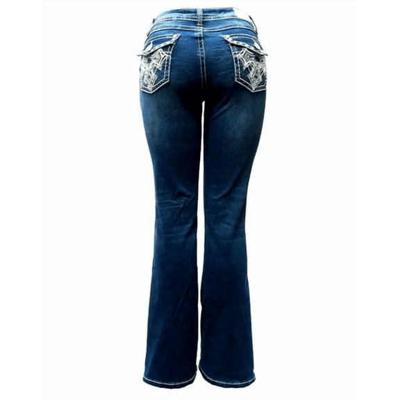 Jack David Premium Women's Boot cut Rhinestone Mid Rise Bootcut Stretchy Denim Jeans Pants