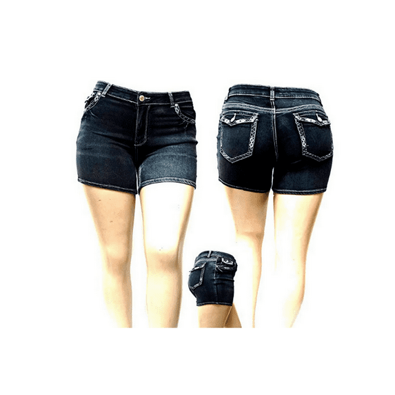 Jack David Premium Women's Plus Size Black Denim Jeans Shorts Stretch (SB-N595)