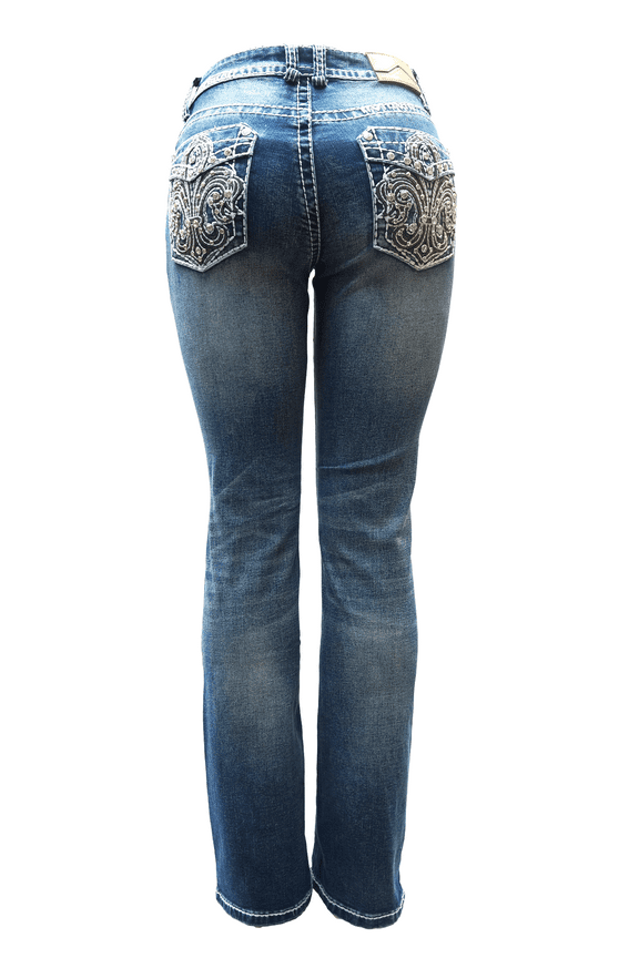 Rhinestone Studs Dark Wash Denim Bootcut Jeans (NV05008)