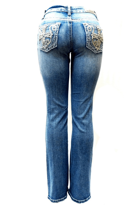 Rhinestone Studs Dark Wash Denim Bootcut Jeans (S1096)