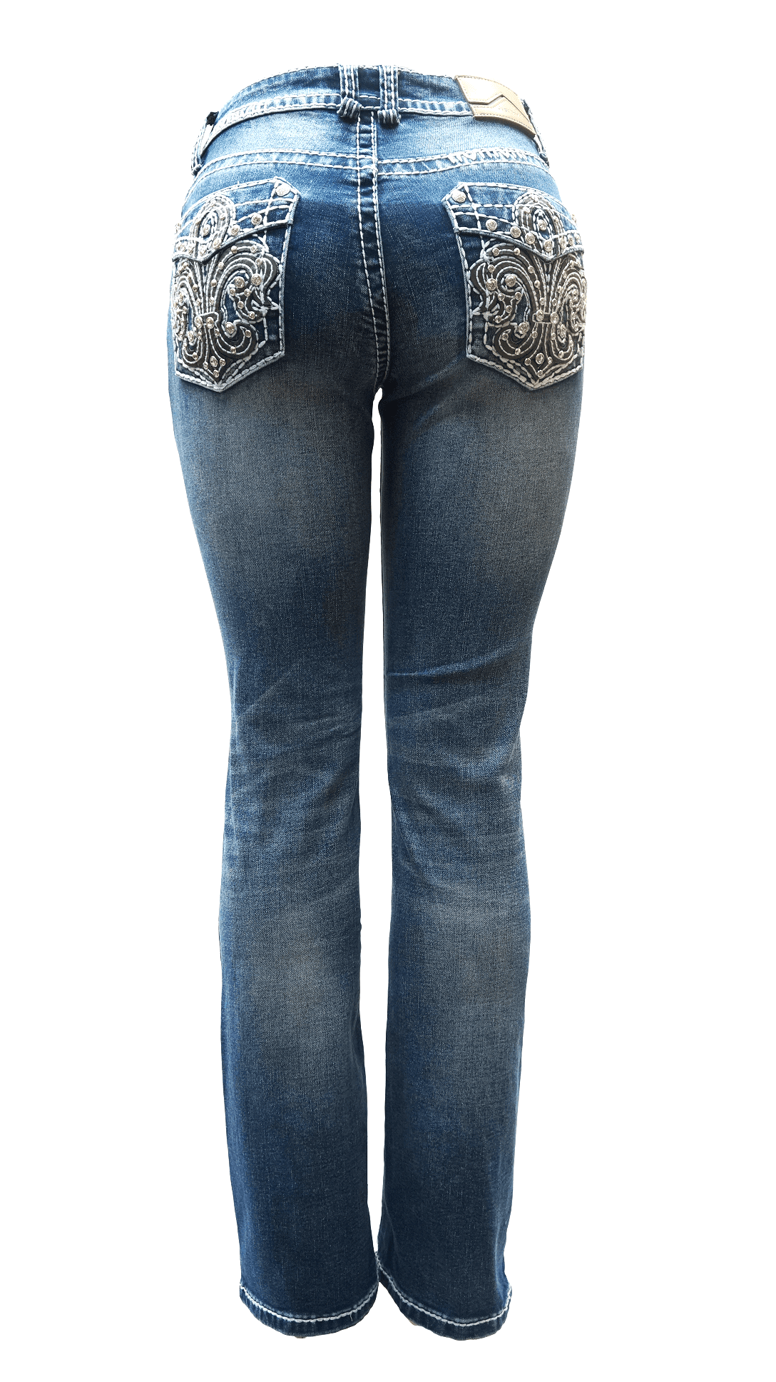 【AAKE】SNAP BUTTON BOOTCUT DENIM Miss Me JP5046-4 Size 28 Boot Cut Dark Blue Jeans Rhinestone