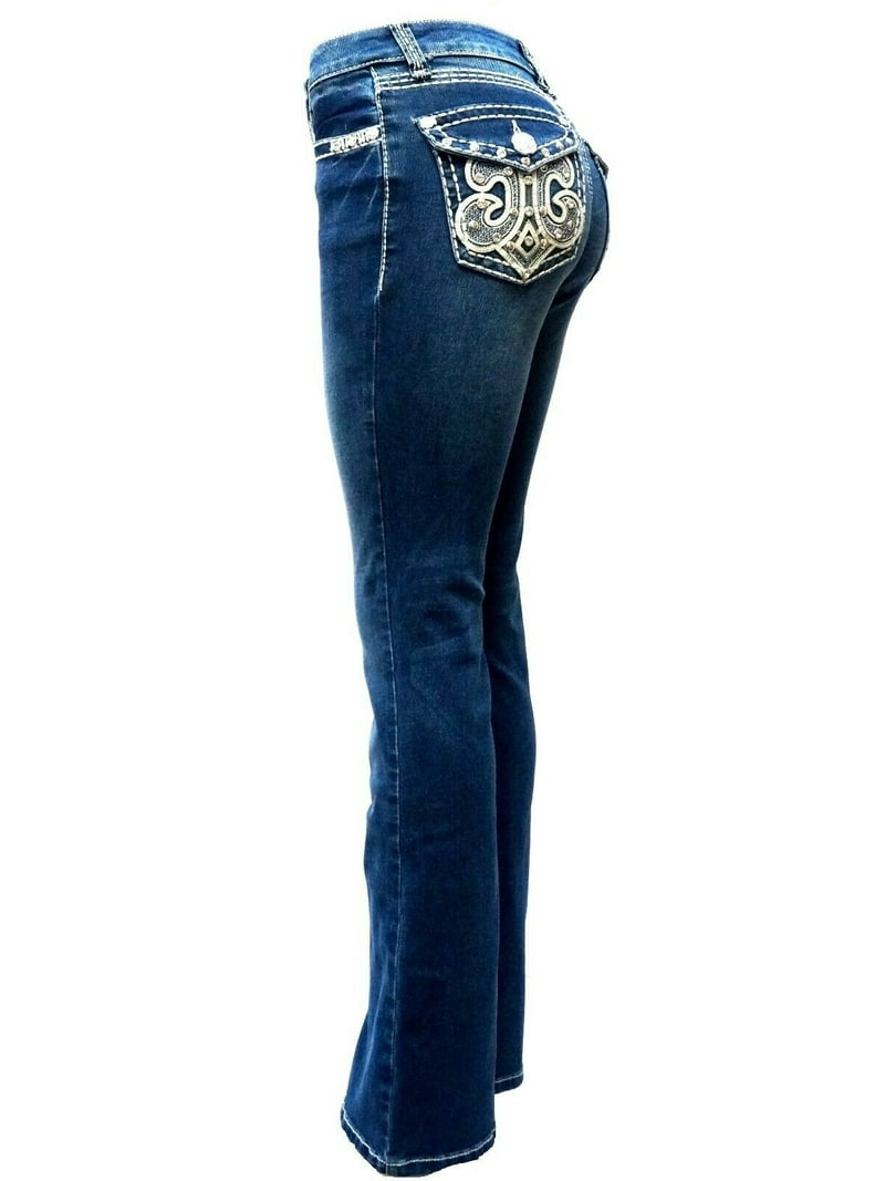 Jack David Rhinestone Studs Dark Wash Denim Flap Pocket