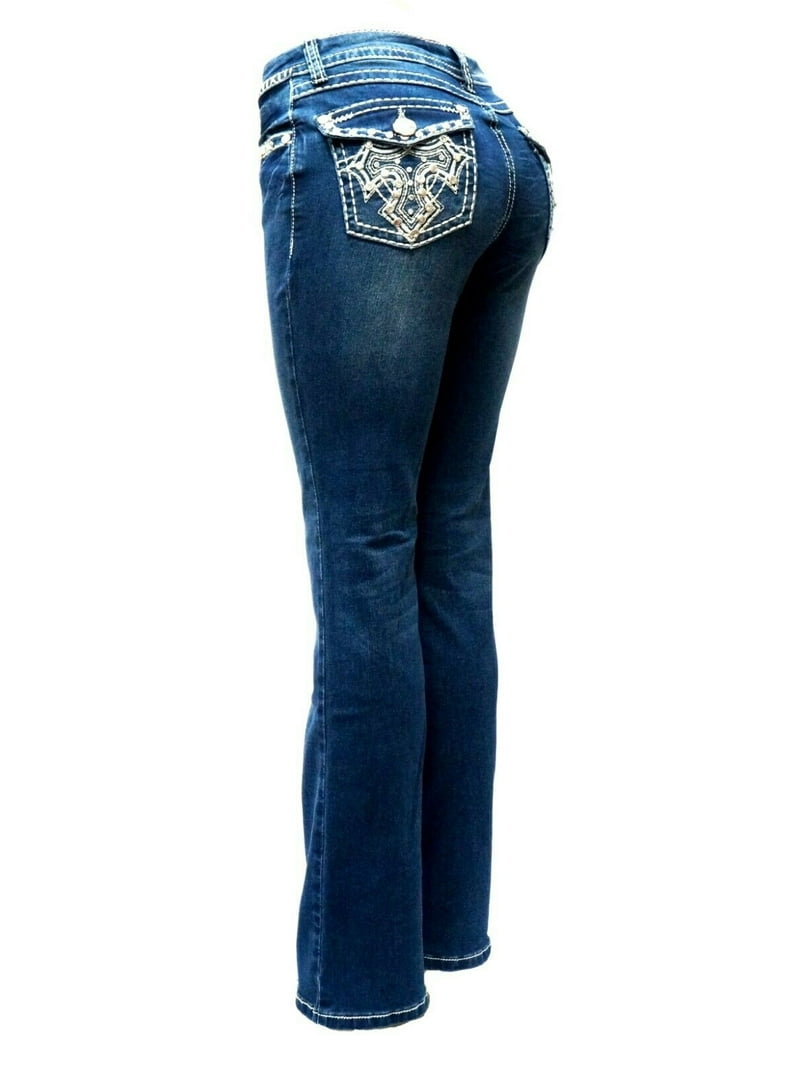 ◆ROCKCAKE◆ Studded Line Point Jeans Blue Jack David Premium Denim Jeans with Rhinestone Studs, Dark