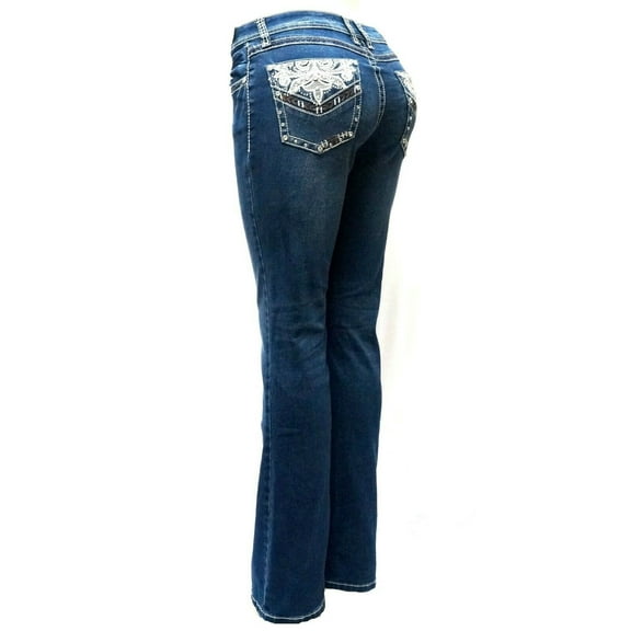 Jack David Rhinestone Studs Dark Wash Denim Flap Pocket Bootcut Jeans
