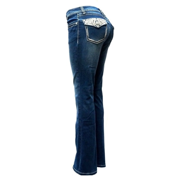 Jack David Rhinestone Studs Dark Wash Denim Flap Pocket Bootcut