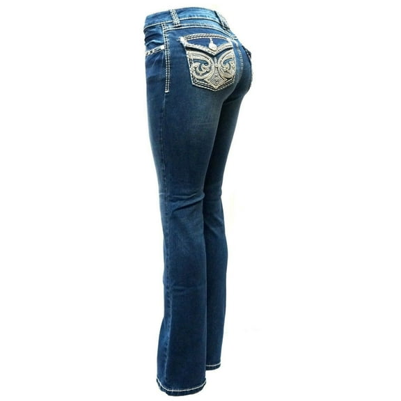 Jack David Rhinestone Studs Dark Wash Denim Flap Pocket Bootcut Jeans