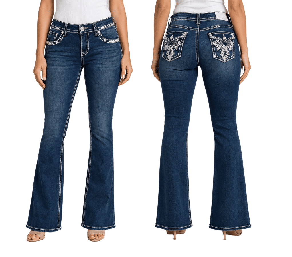 Jack David Premium Denim Jeans with Rhinestone Studs, Dark Wash