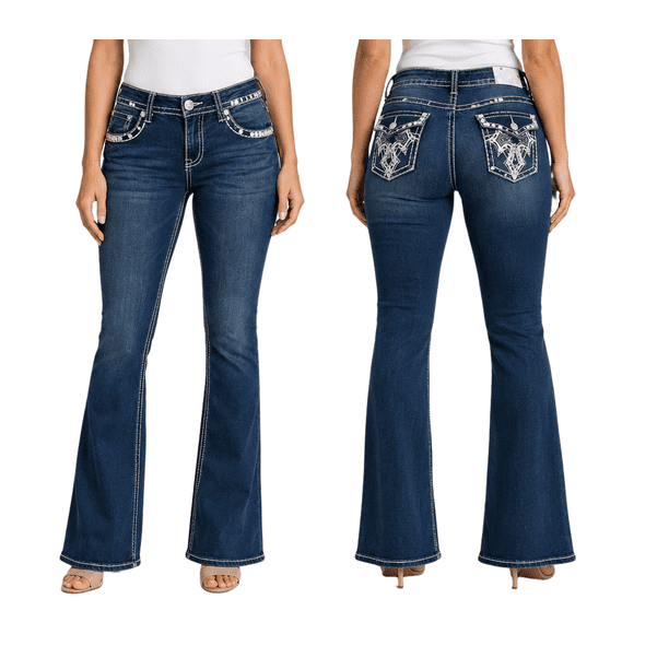 Jack David Rhinestone Studs Dark Wash Denim Flap Pocket Bootcut