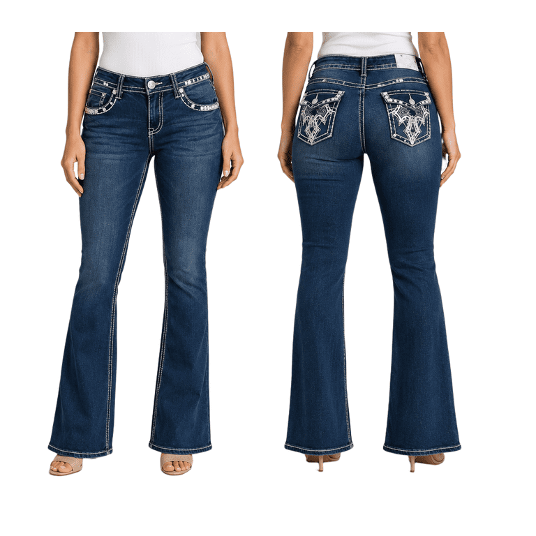 Jack David Premium Denim Jeans with Rhinestone Studs, Dark Wash