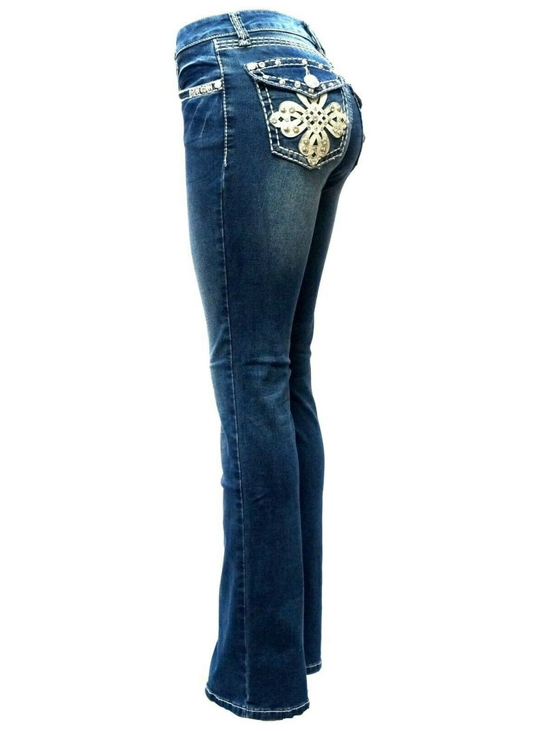Jack David Rhinestone Studs Dark Wash Denim Flap Pocket Bootcut
