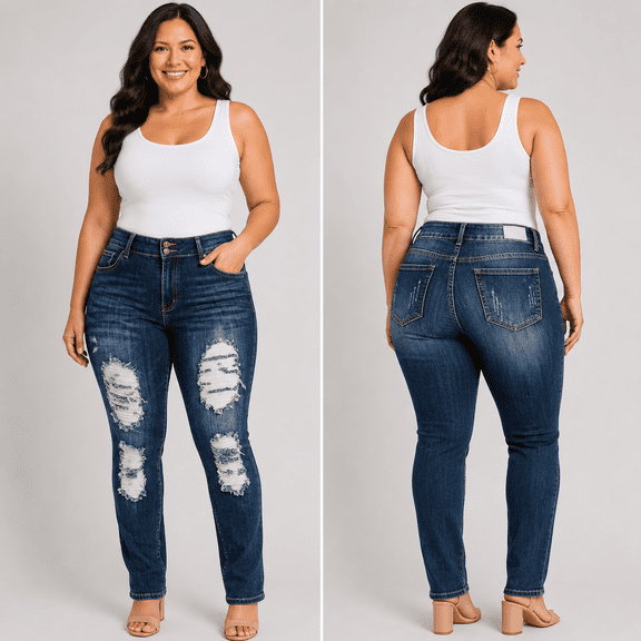 Jack David SLS WOMENS PLUS SIZE Stretch Distressed Ripped BLUE SKINNY DENIM JEANS PANTS