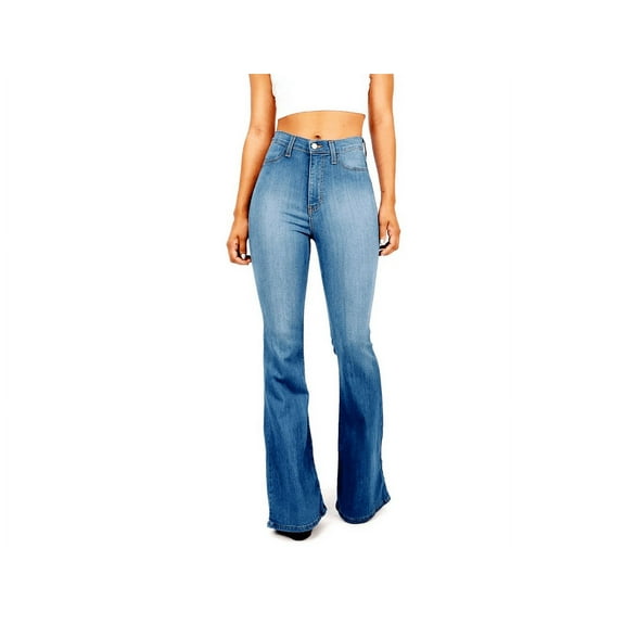Jack David Women's Juniors 70s Trendy Flared High-Waist Fitted Bell Bottom Jeans