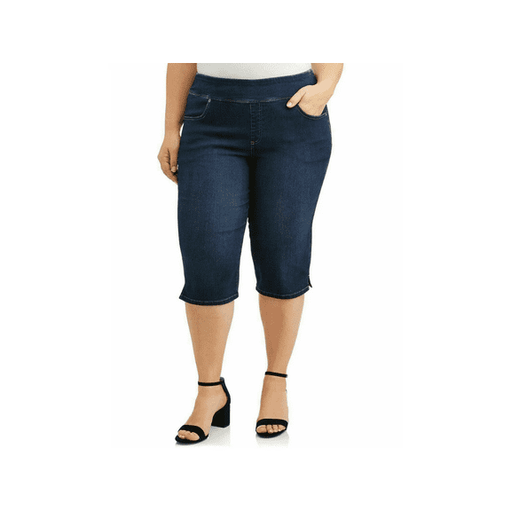 Jack David WOMENS PLUS SIZE Elastic Waist Pull On Stretch DENIM CAPRI JEANS